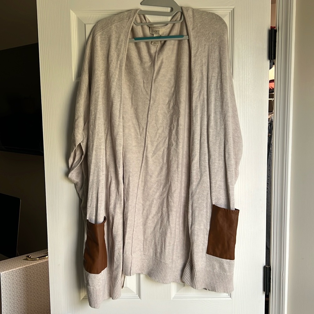 LOFT Cream and Brown Poncho